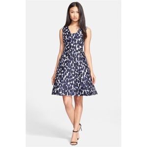 EUC Kate Spade Fit & Flare Dress in Leopard Indigo Blue, Black & White - Size 00